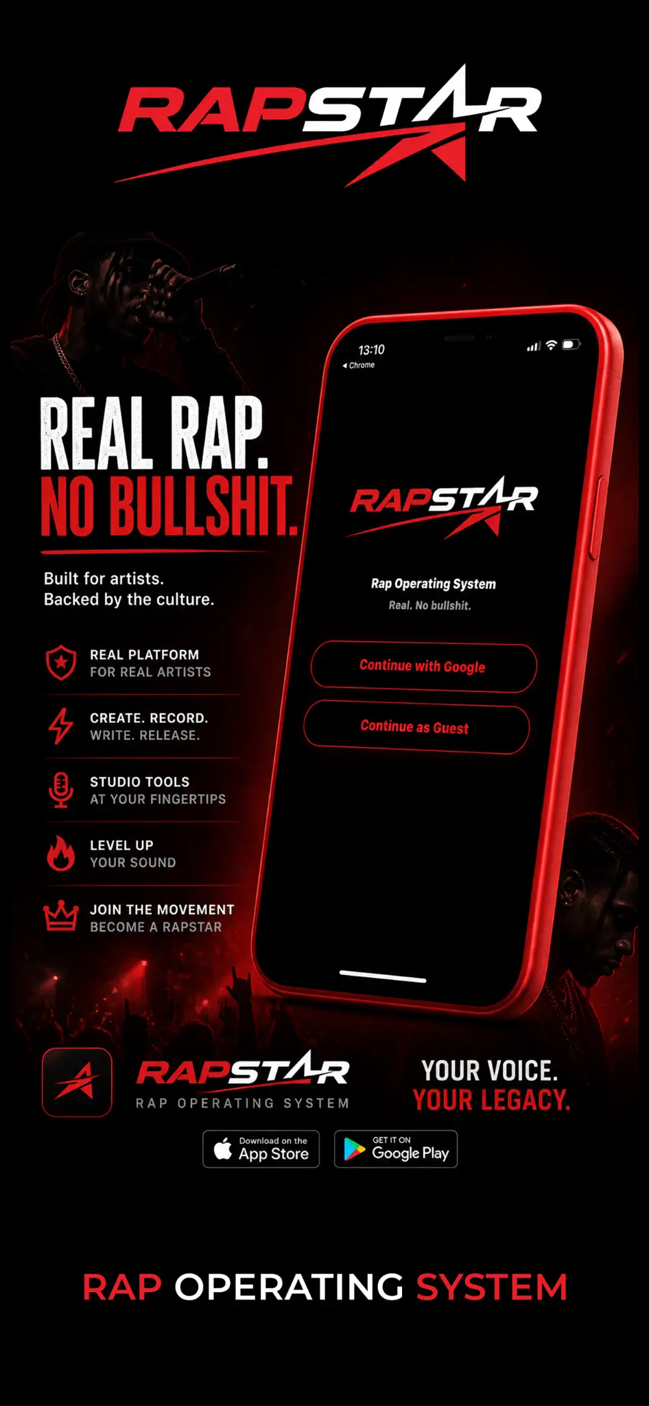 RAPSTAR styled app screen: Rap Operating System